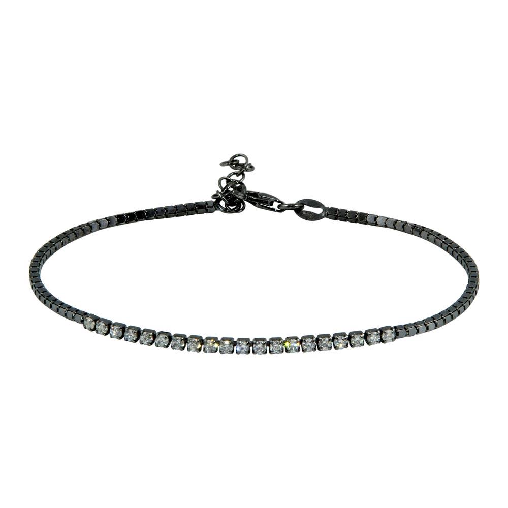 Black Rhodium Plated 925 Sterling Silver CZ Bracelet - ECB00106BLK