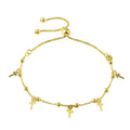 Gold Plated 925 Sterling Silver Box Chain Bead and Cross Lariat Bracelet - ECB00128GP