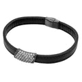 Silver 925 Black Rhodium Plated Clear Micro Pave CZ Leather Bracelet - ECB004BLK