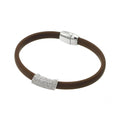 Silver 925 Rhodium Plated Clear Micro Pave CZ Brown Rubber Bracelet - ECB013RH