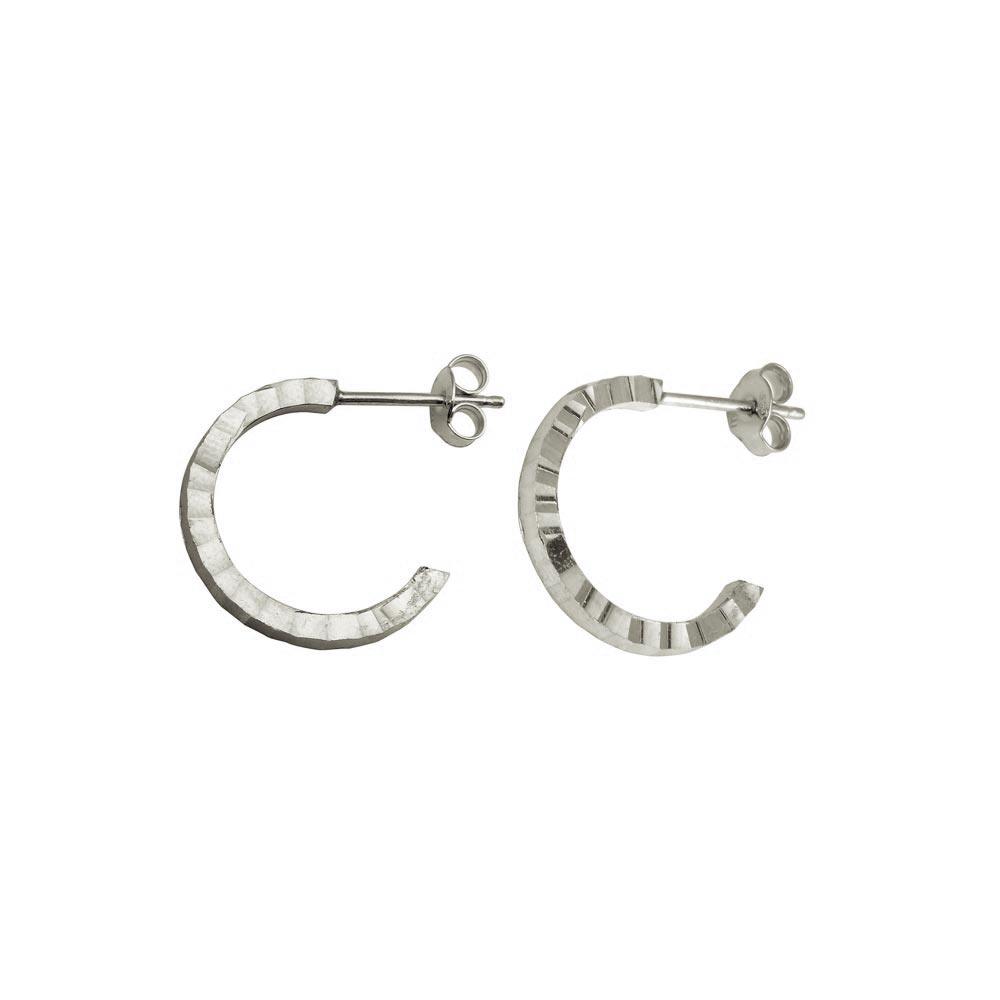 Rhodium Plated 925 Sterling Silver Diamond Cut Semi Hoop Earrings 20mm - ECE00031RH
