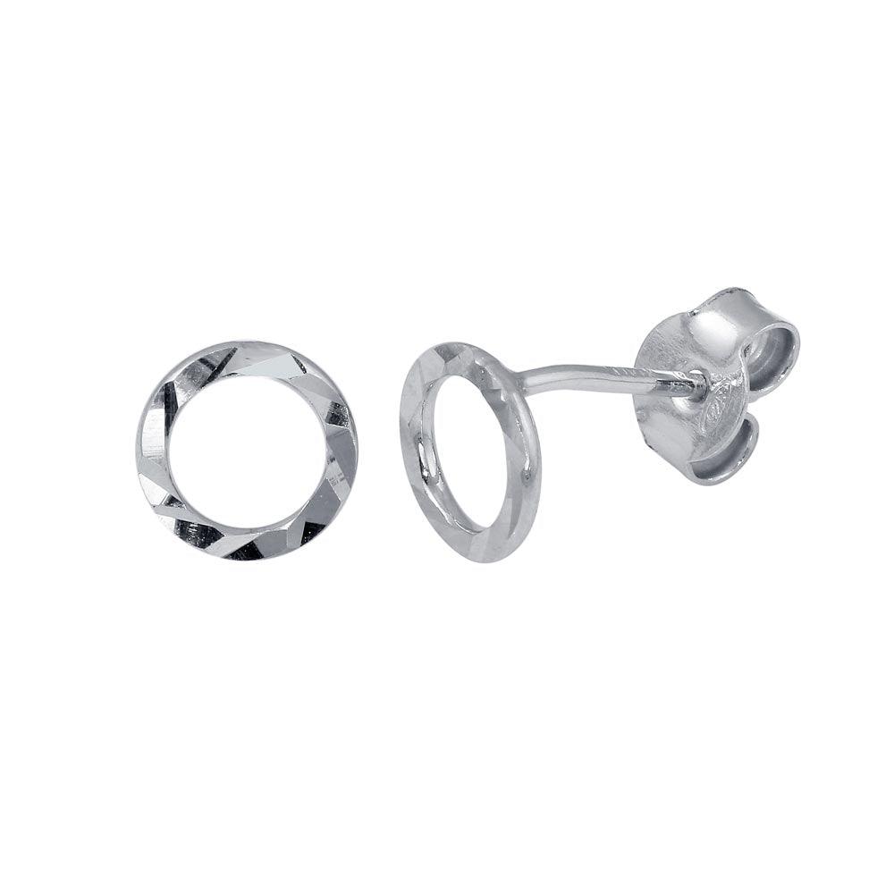 Rhodium Plated 925 Sterling Silver DC Flat Open Circle Earrings - ECE00043RH