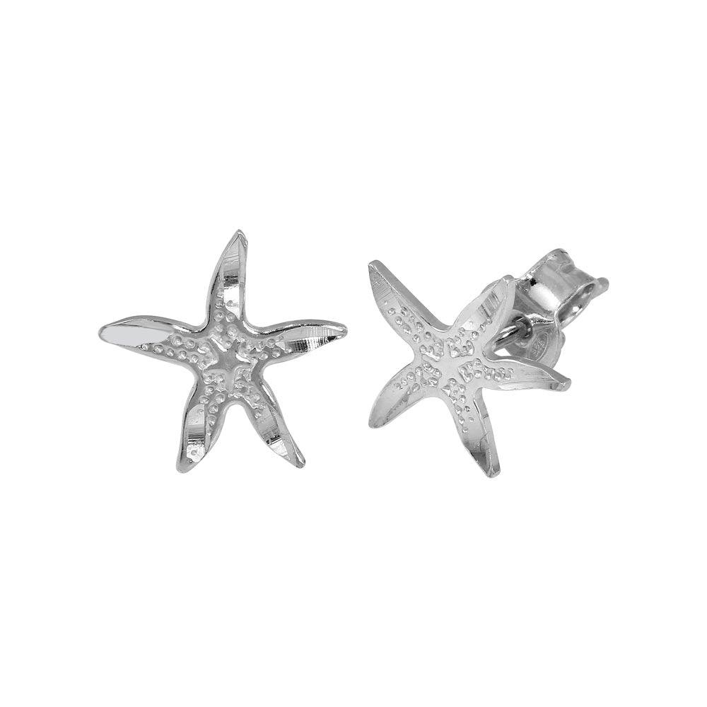 Rhodium Plated 925 Sterling Silver DC Starfish Earrings - ECE00044RH