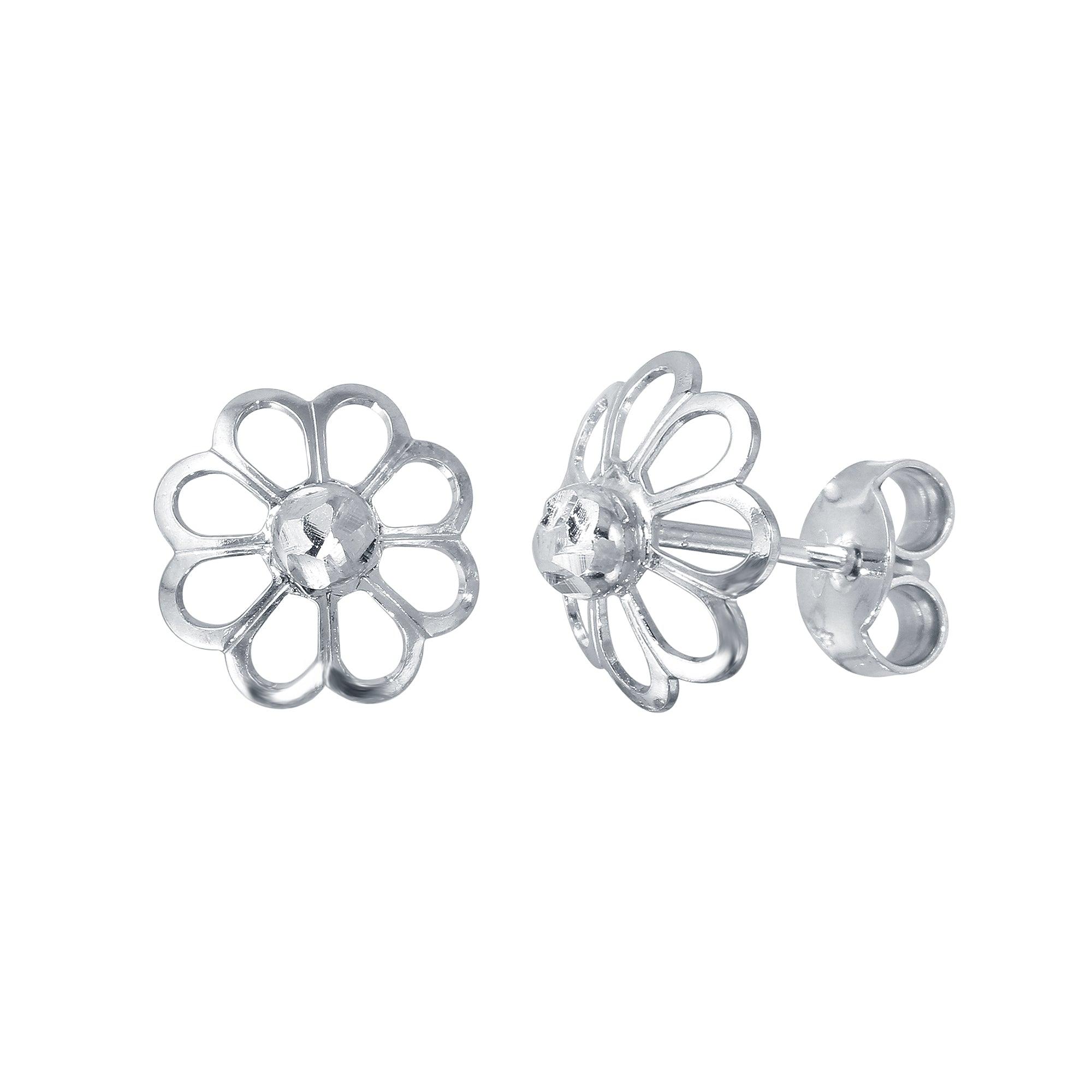 Rhodium Plated 925 Sterling Silver Open DC Flower Earrings - ECE00050RH