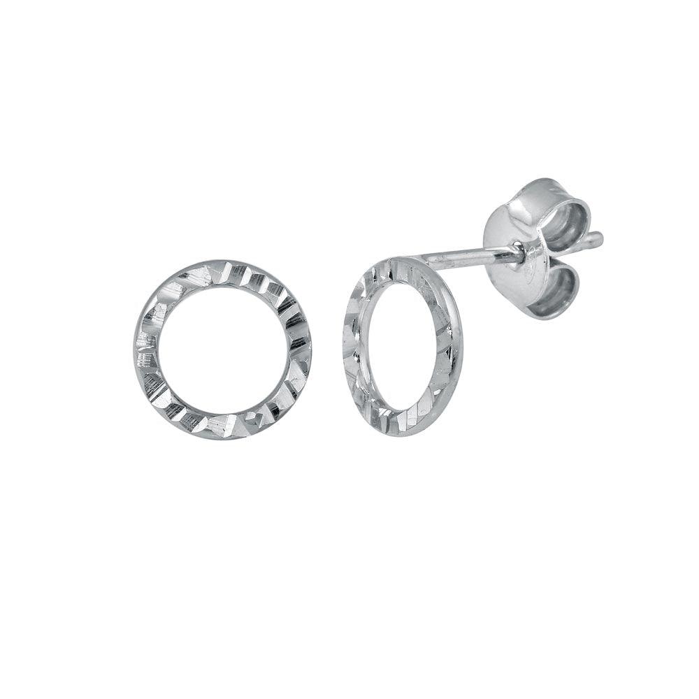 Rhodium Plated 925 Sterling Silver Open Circle DC Flat Earrings - ECE00051RH