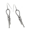 Silver 925 Rhodium Dangling Ribbon Center Rectangular CZ Inlay Dangling Hook Earrings - ECE011RH