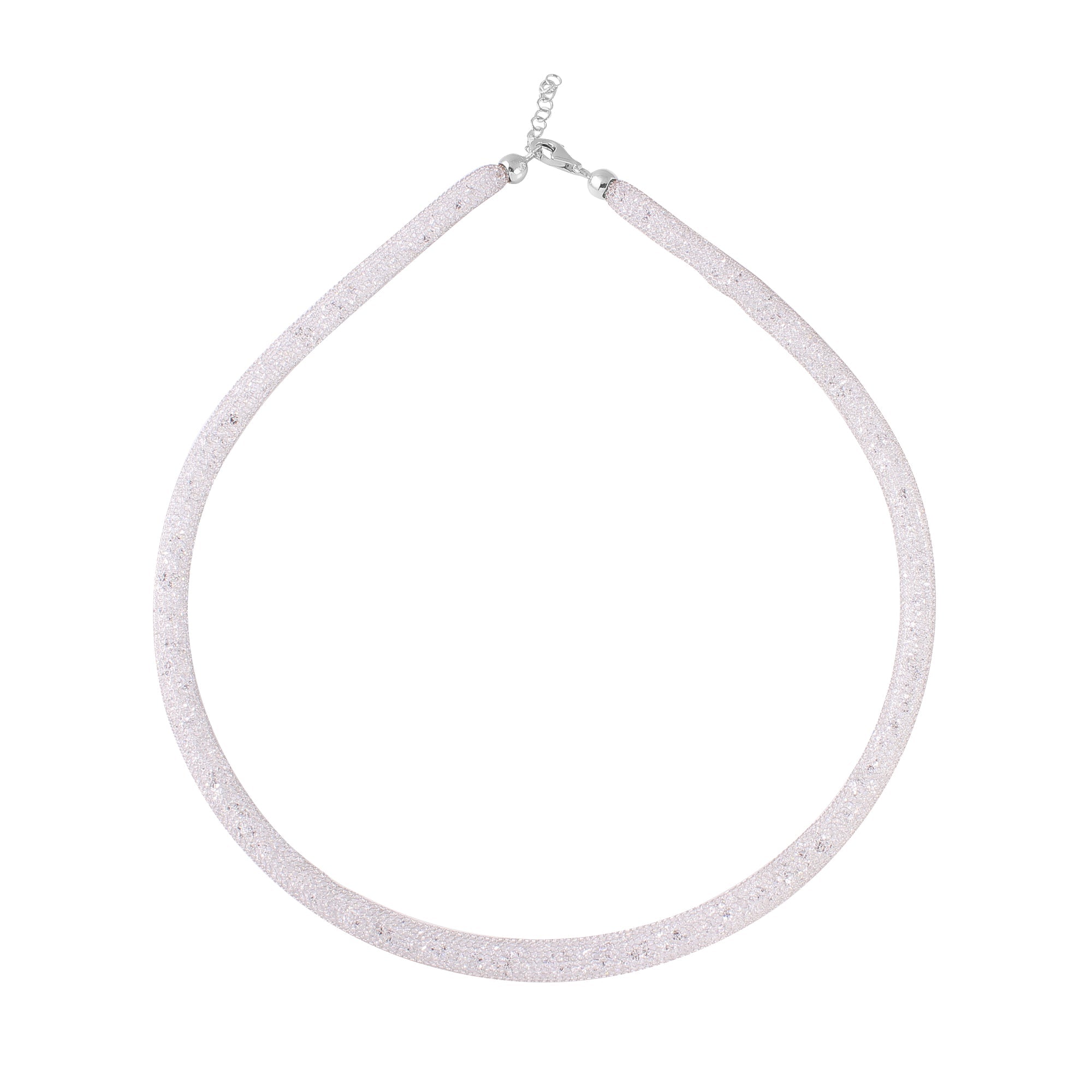 Rhodium Plated 925 Sterling Silver Mesh Inlay Swarovski Crystals Necklace - ECN00014RH