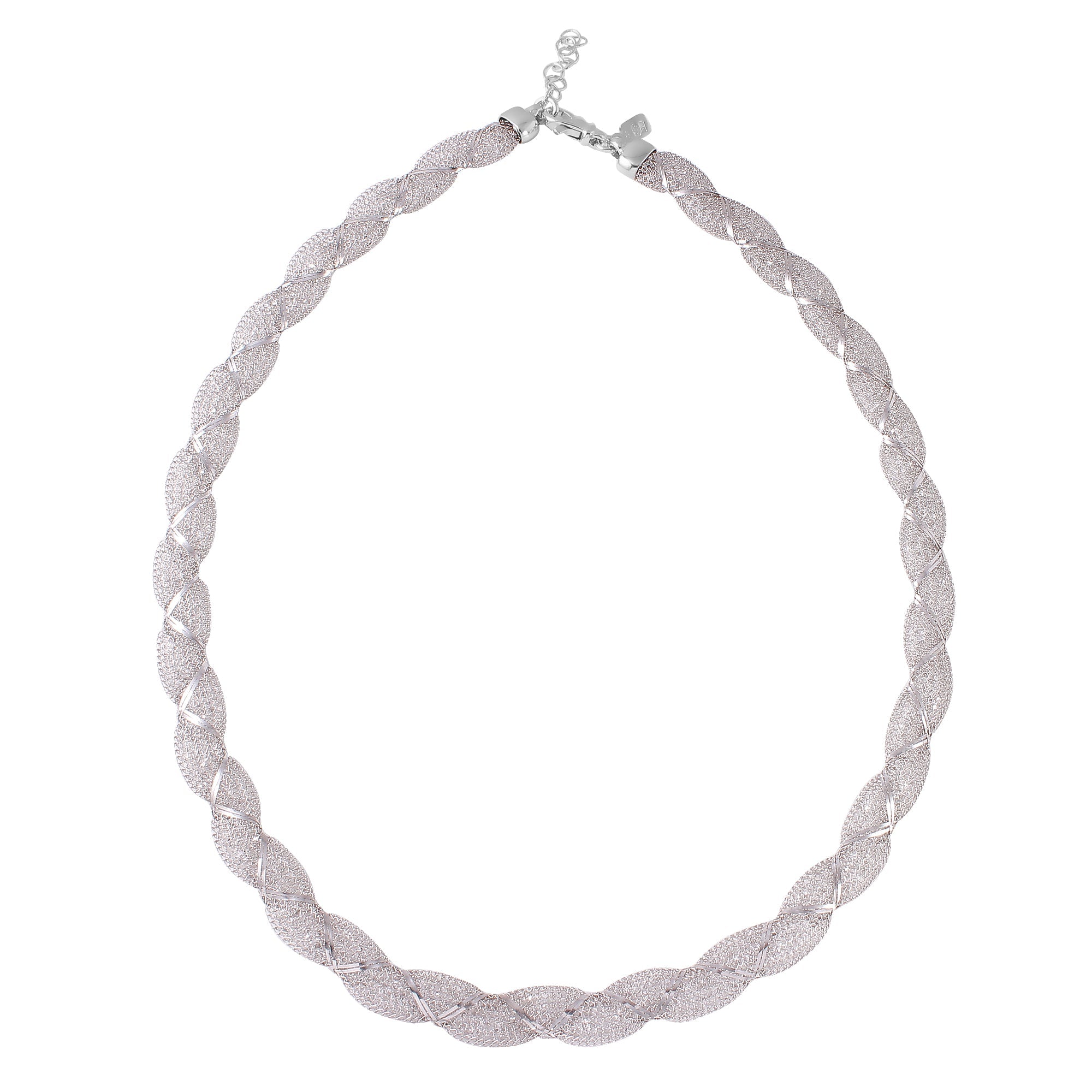Rhodium Plated 925 Sterling Silver Mesh Wrap Accent Necklace - ECN00017