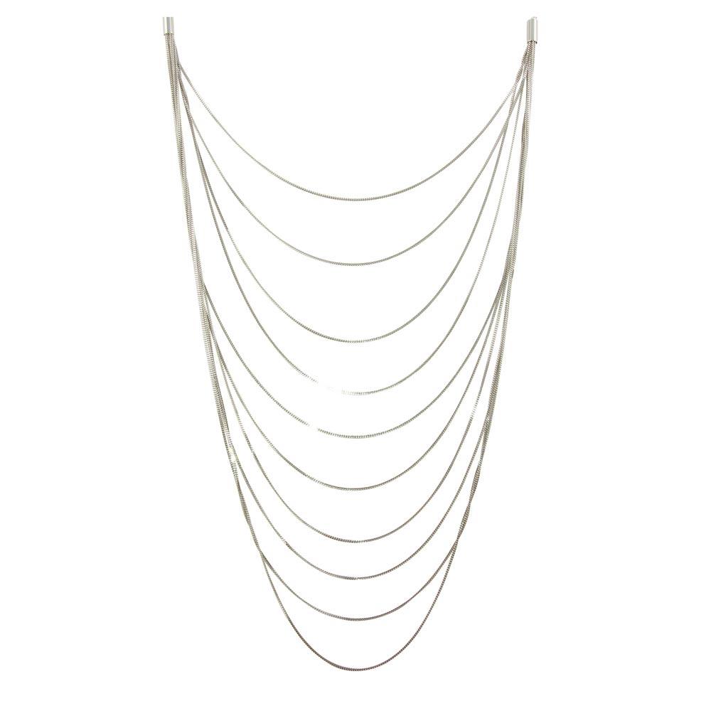Rhodium Plated 925 Sterling Silver Multiple Chain Necklace - ECN00031RH