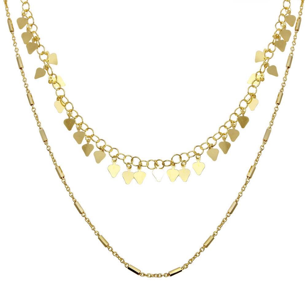 Gold Plated 925 Sterling Silver Double Chain Confetti Necklace - ECN00047GP