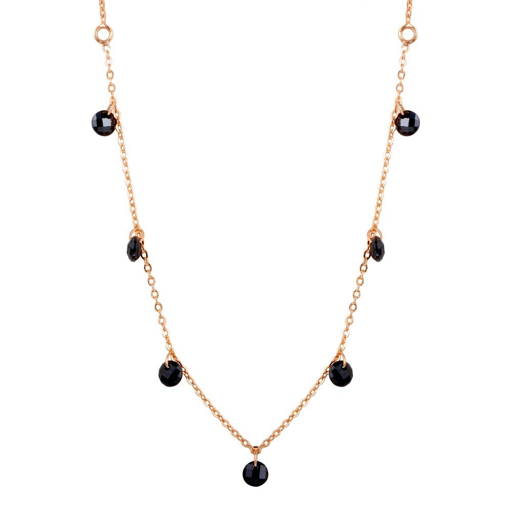 Rose Gold Plated 925 Sterling Silver Dangling Black CZ Chain Necklace - ECN00050RGP