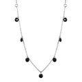 Rhodium Plated 925 Sterling Silver Dangling Black CZ Chain Necklace - ECN00050RH