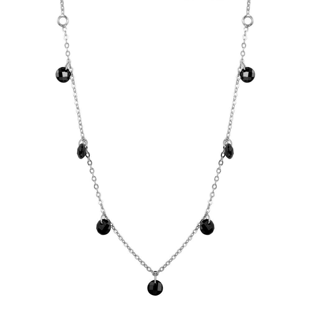 Rhodium Plated 925 Sterling Silver Dangling Black CZ Chain Necklace - ECN00050RH