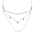 Rhodium Plated 925 Sterling Silver Multi Chain Dangling Hearts Necklace - ECN00054RH