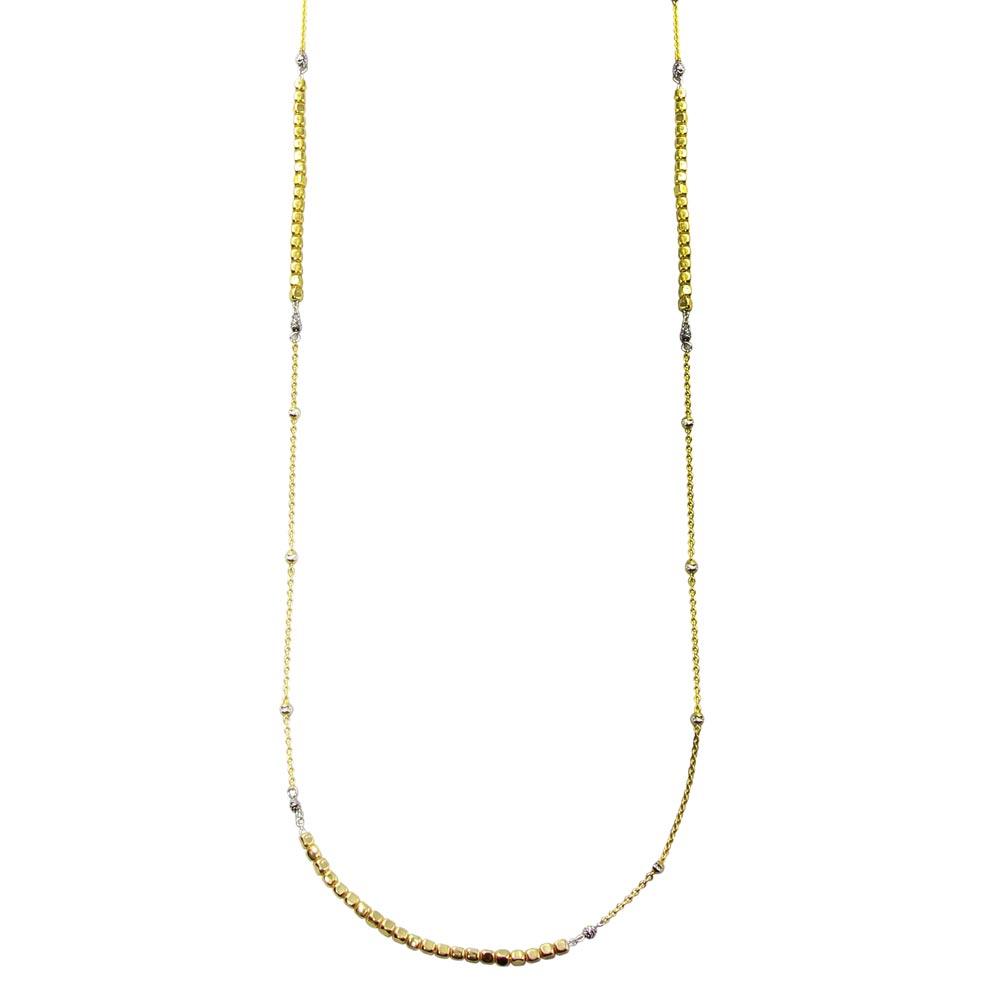 Gold Plated 925 Sterling Silver 38 Inches Chain Cube Beaded Necklace - ECN00057GP