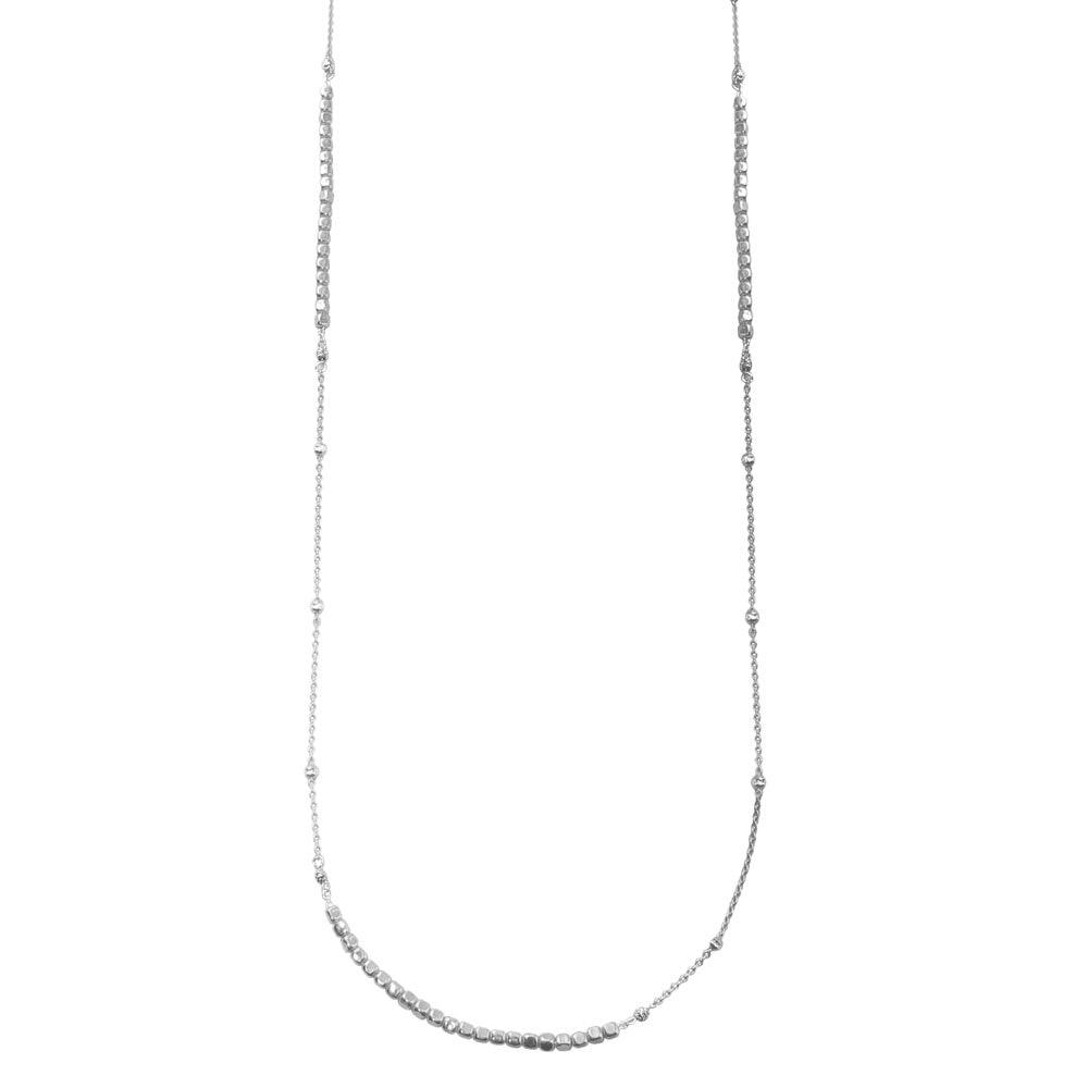 Rhodium Plated 925 Sterling Silver 38 Inches Chain Cube Beaded Necklace - ECN00057RH