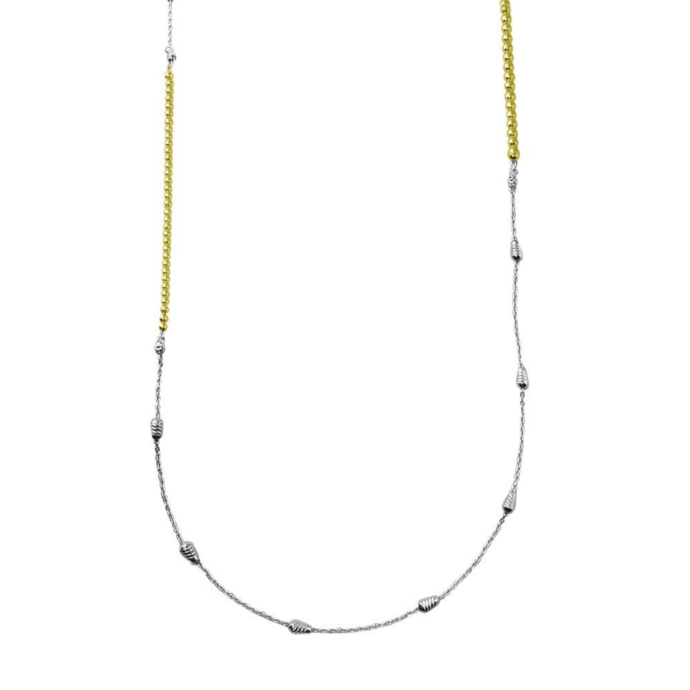 Gold and Rhodium Plated 925 Sterling Silver 34 Inches Chain Beaded Necklace - ECN00058GP