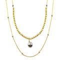Gold Plated 925 Sterling Silver Multi Chain Cube and Bead Necklace - ECN00059GP