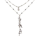 Rhodium Plated 925 Sterling Silver Dangling Crosses Enamel Bead Necklace - ECN00061RH