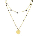 Gold Plated 925 Sterling Silver Multi Chain Black CZ Enamel Beaded Heart Necklace - ECN00063GP