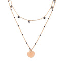 Rose Gold Plated 925 Sterling Silver Multi Chain Black CZ Enamel Beaded Heart Necklace - ECN00063RGP