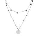 Rhodium Plated 925 Sterling Silver Multi Chain Black CZ Enamel Beaded Heart Necklace - ECN00063RH