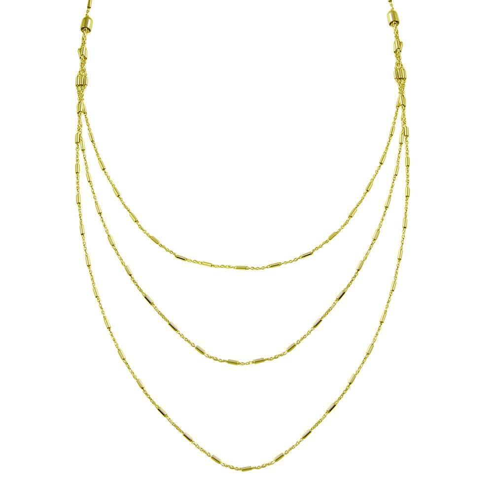 Gold Plated 925 Sterling Silver Multi Chain Bar Necklace - ECN00068GP