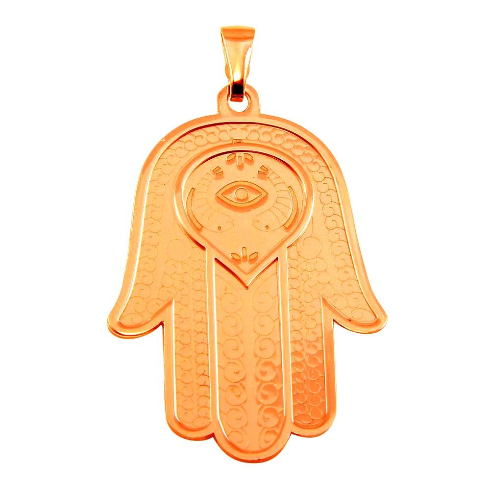 Rose Gold Plated 925 Sterling Silver Large Hamsa Pendant - ECP00008RGP