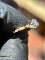 Alternating Baguette and Round Accent Milgrain Engagement Ring