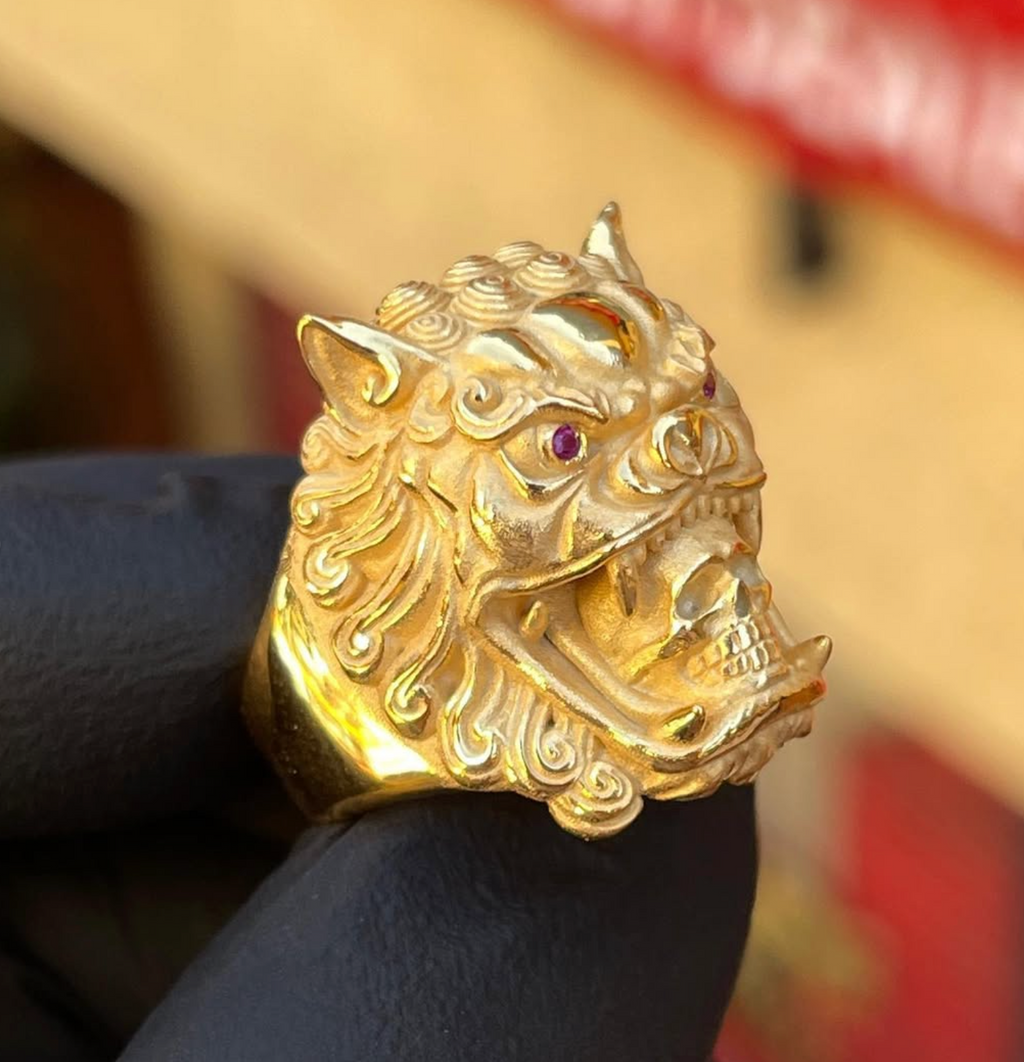 Foo Dog & Skull Ring — detail 2