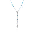 Rhodium Plated 925 Sterling Silver Guadalupe Turquoise Beads Rosary Necklace - GCN00001