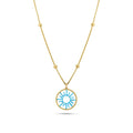 Gold Plated 925 Sterling Silver Turquoise Sun Charm Box Beaded Adjustable Necklace - GCN00003