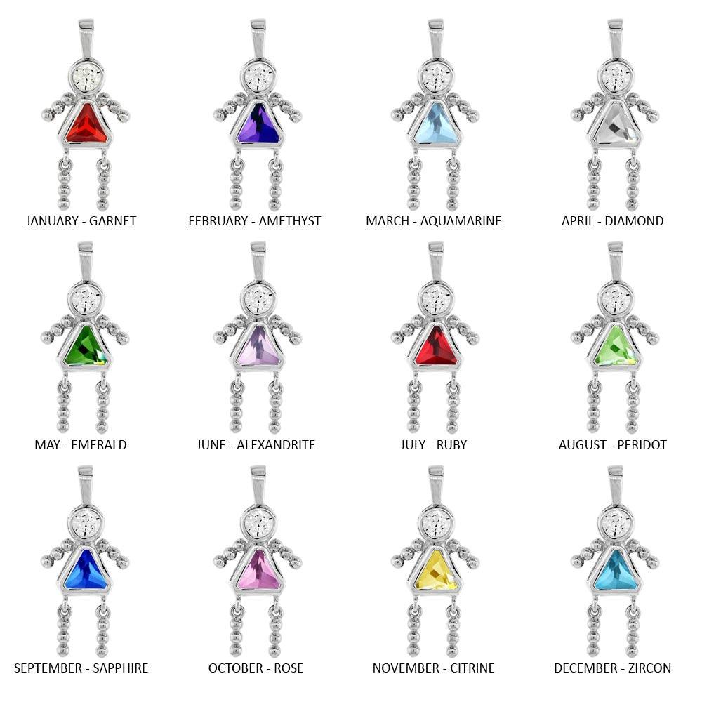 High Polished 925 Sterling Silver Round Triangle CZ Birthstone Girl Charm - CHARM004