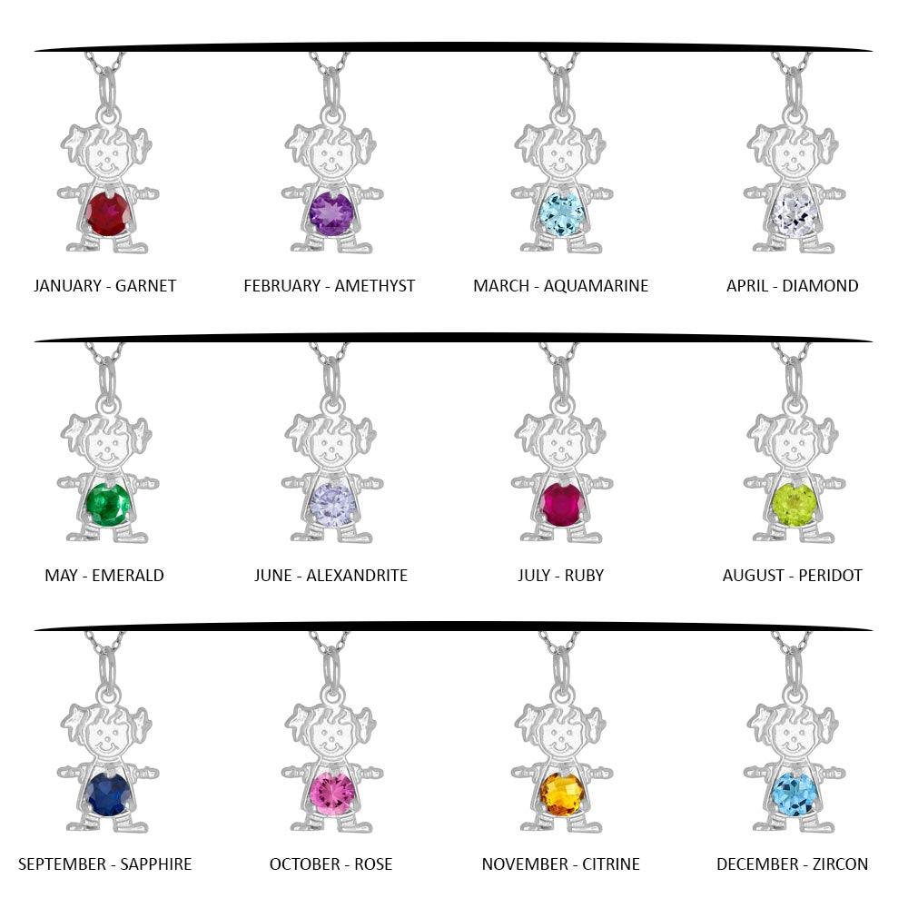 High Polished 925 Sterling Silver Round CZ Birthstone Girl Flat Charm - CHARM001