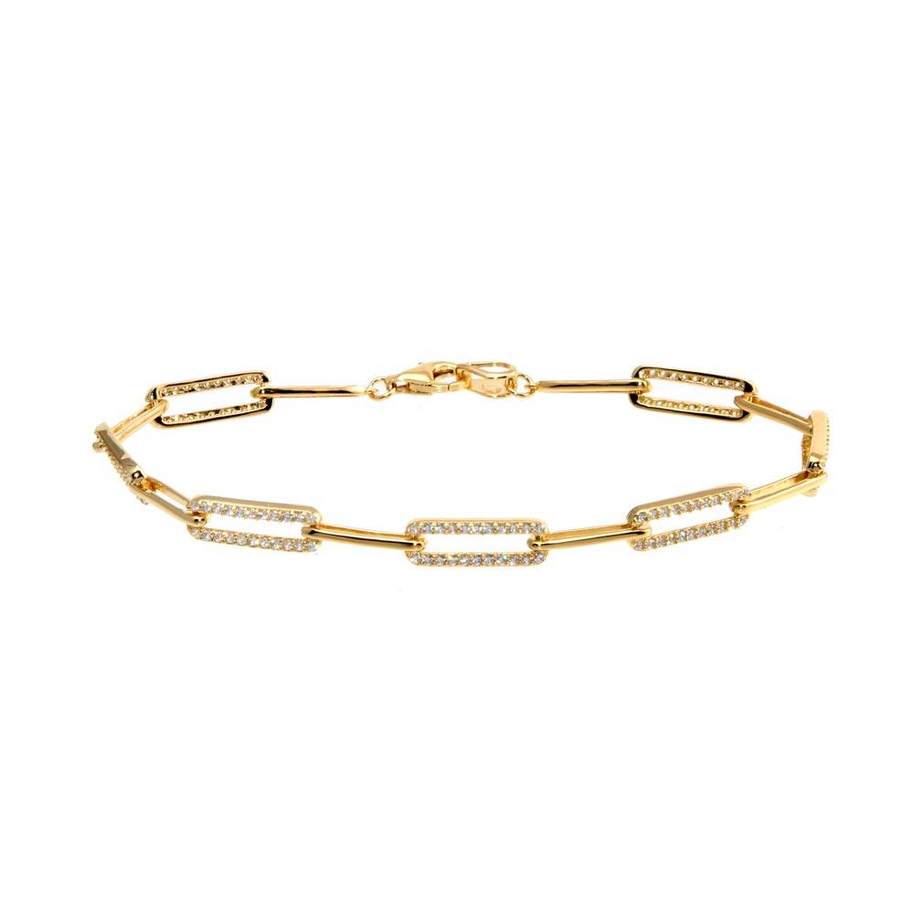 Gold Plated 925 Sterling Silver CZ Paperclip Bracelet - GMB00090GP