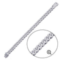Rhodium Plated 925 Sterling Silver CZ Encrusted Miami Cuban Link Bracelet 11.5mm - GMB00091