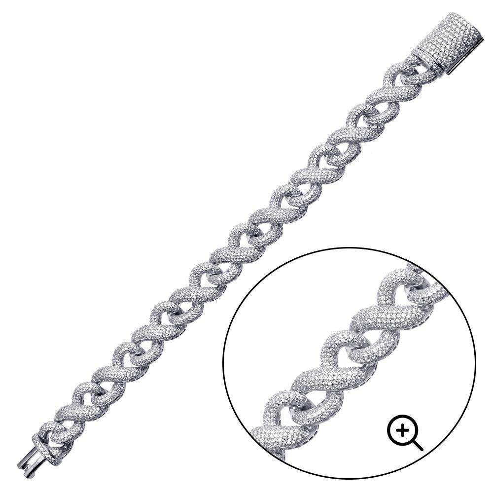 Rhodium Plated 925 Sterling Silver CZ Encrusted Miami Cuban Link Bracelet 13.8mm - GMB00092