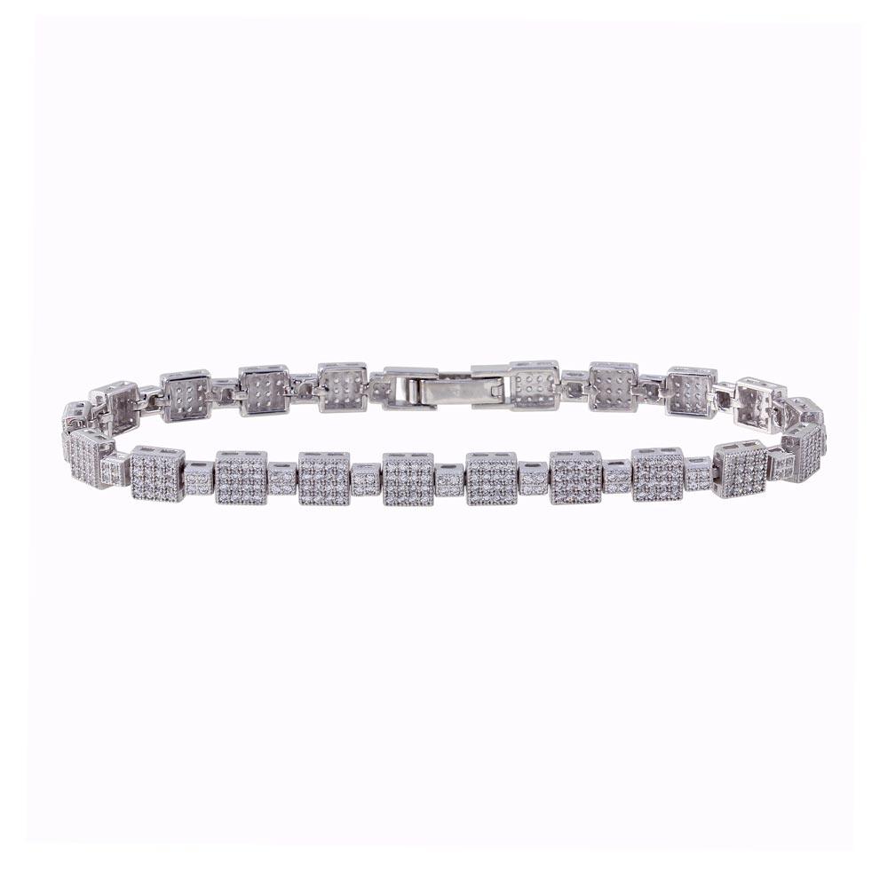 Rhodium Plated 925 Sterling Silver 5.3mm Square Micro Pave Link CZ Tennis Bracelet - GMB00017RH