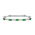 Rhodium Plated 925 Sterling Silver Multi Square Clear and Green CZ Tennis Bracelet - GMB00032RH-GREEN