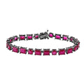 Black Rhodium Plated 925 Sterling Silver Red Synthetic Rectangle and Oval CZ Bracelet - GMB00051BLK-RED