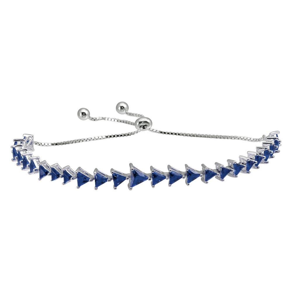 Rhodium Plated 925 Sterling Silver Blue CZ Triangle Lariat Bracelet - GMB00066BLU