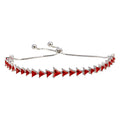 Rhodium Plated 925 Sterling Silver Red CZ Triangle Lariat Bracelet - GMB00066-RUBY
