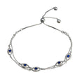 925 Sterling Silver Rhodium Toned Plated Multi Chain Evil Eye Blue CZ Lariat Bracelet - GMB00070