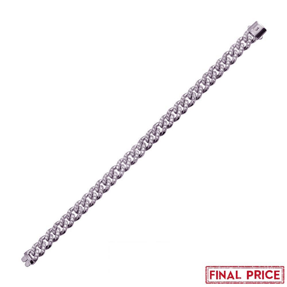 Rhodium Plated 925 Sterling Silver CZ Encrusted Miami Cuban Link Plain Lock Bracelet 9mm - GMB00085