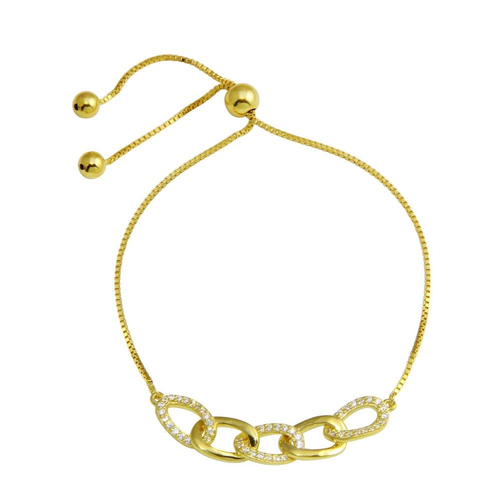 Gold Plated 925 Sterling Silver CZ Four Link Bracelet - GMB00101GP