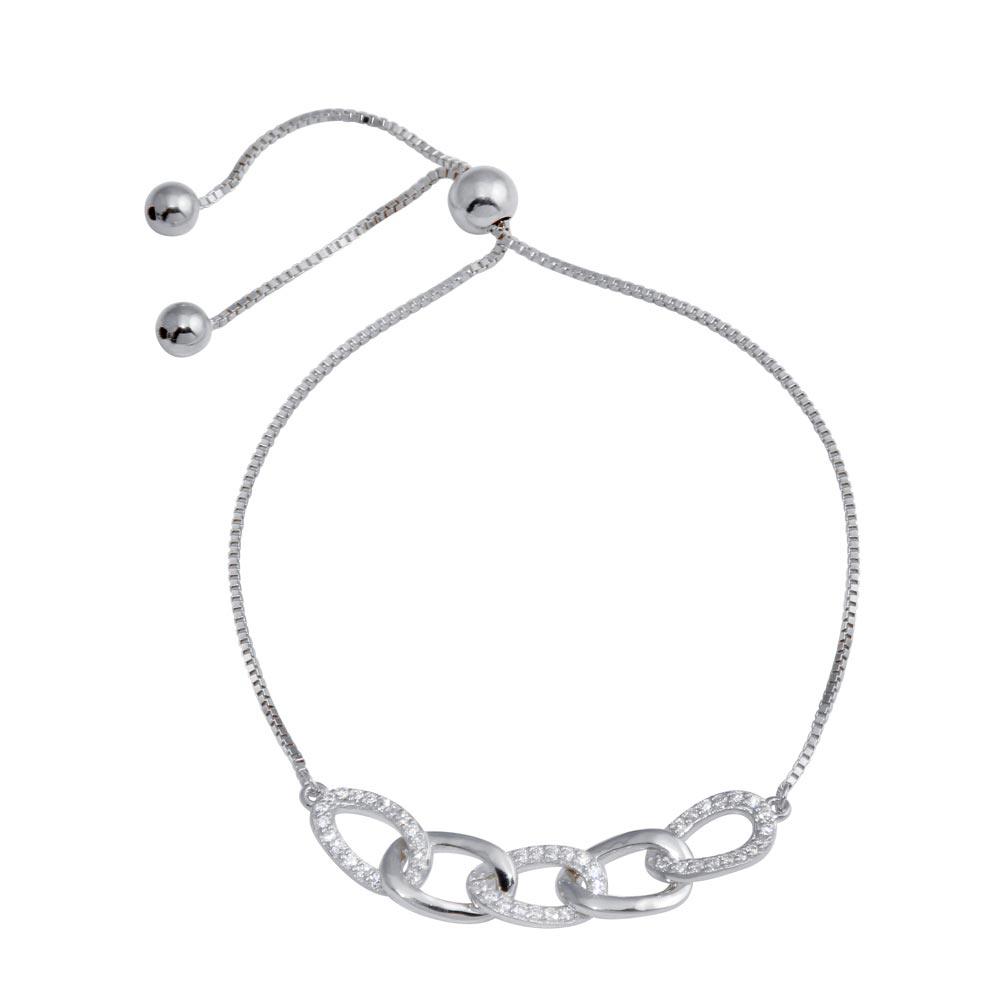 Rhodium Plated 925 Sterling Silver CZ Four Link Bracelet - GMB00101