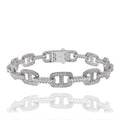 Rhodium Plated 925 Sterling Silver Iced Out Mariner Link ID Baguette Clear CZ 9.5mm Bracelet - GMB00164