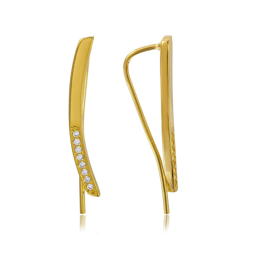 Silver 925 Gold Plated High Polished CZ Climbing Earrings - GME00040GP