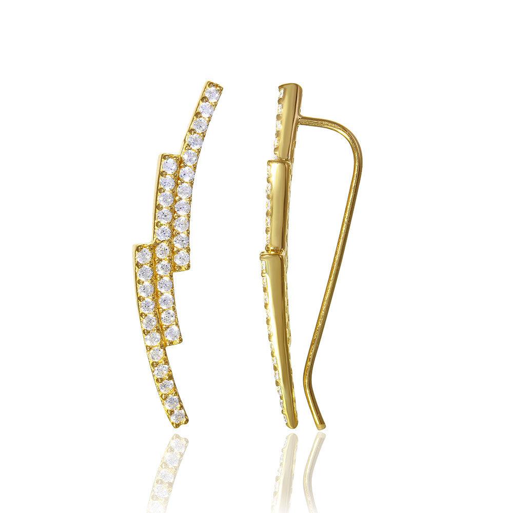 Silver 925 Gold Plated Slanted Lined Earring with CZ - GME00041GP