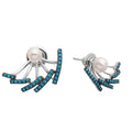 Rhodium Plated 925 Sterling Silver Bar Hanging Turquoise Stones Front and Back Earrings - GME00058BLK-T
